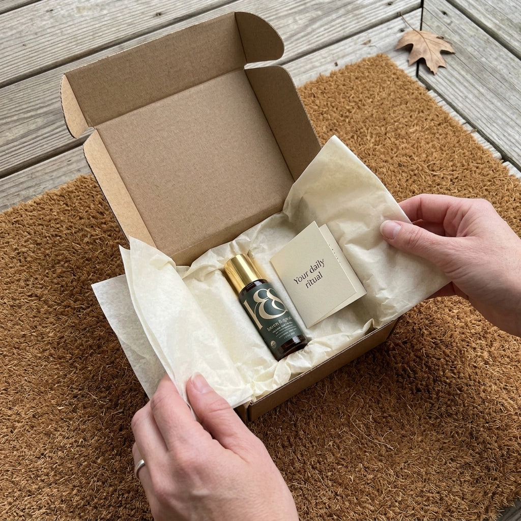 Opening the kraft shipping box on a porch